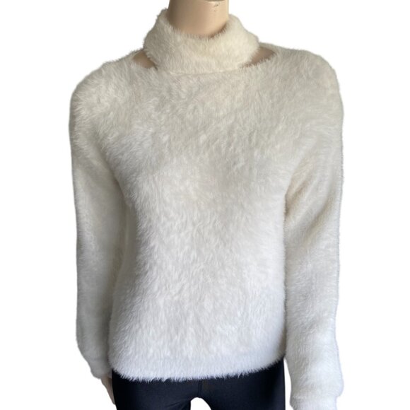 Joseph Ribkoff Fuzzy High Cutout Neck Cream Sweater Sm - Picture 1 of 10